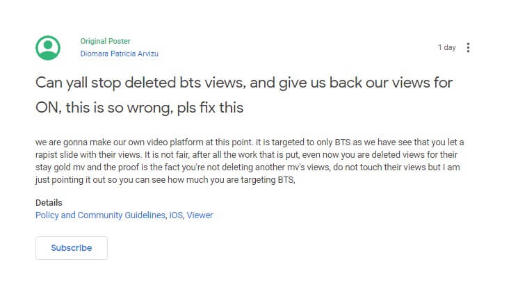 ARMY ask why YouTube deleted BTS Music Video views 