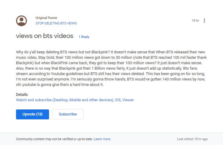 ARMY ask why YouTube deleted BTS Music Video views 