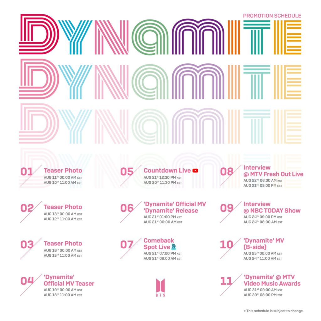 BTS Dynamite promotion schedule
