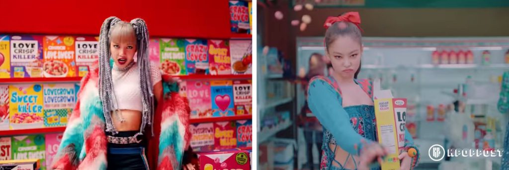 cereal box in Kill This Love and Lovesick Girls MV