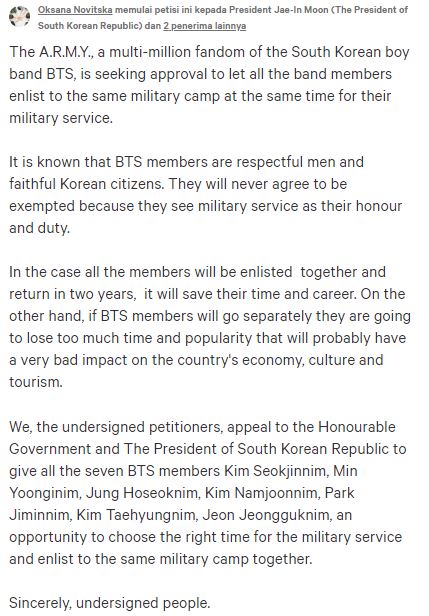 Petition for BTS members military service together