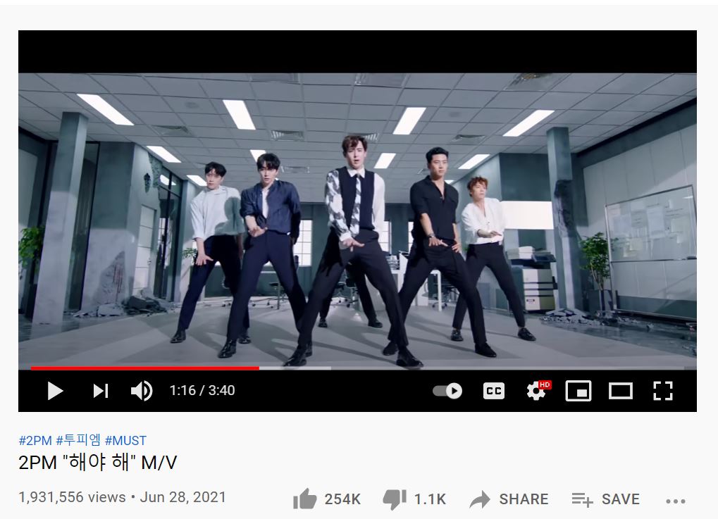 2PM “해야 해” Make It MV has reached over 1.9 million views on YouTube.