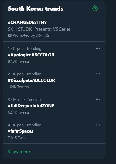  #ApologizeABCCOLOR no. 1 trending topic in South Korea