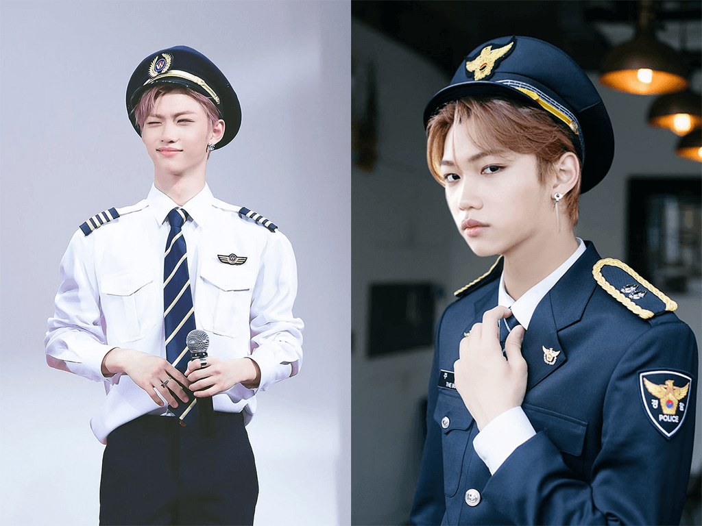 : Stray Kids Felix in a police costume.