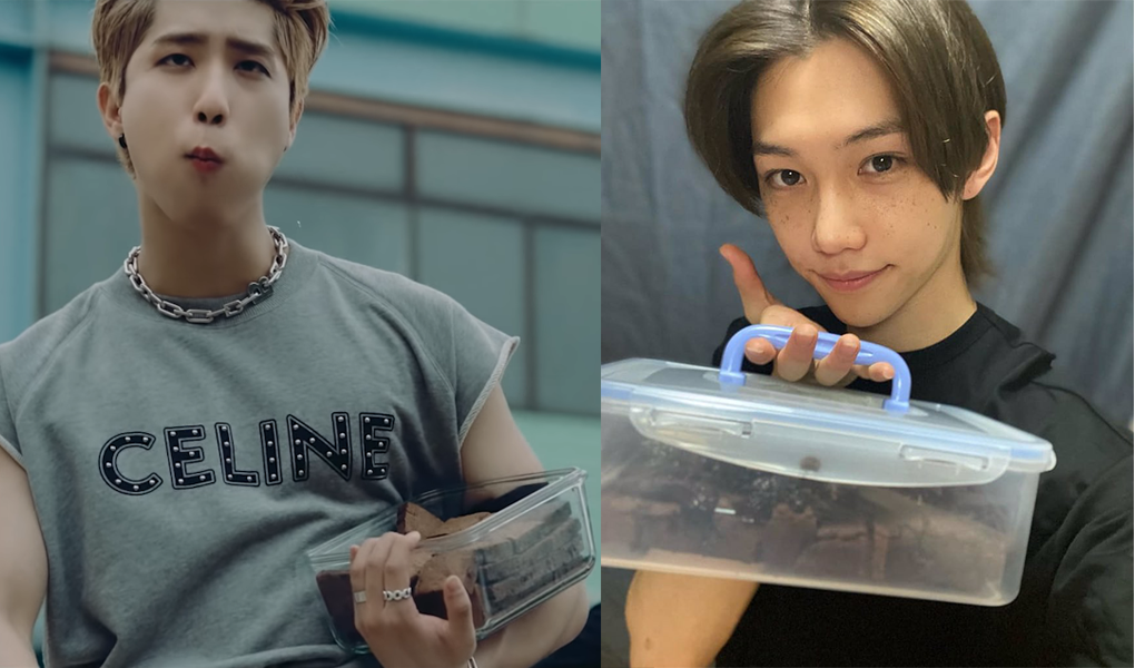Stray Kids Han eating brownies on the way to battle, Felix baked them?