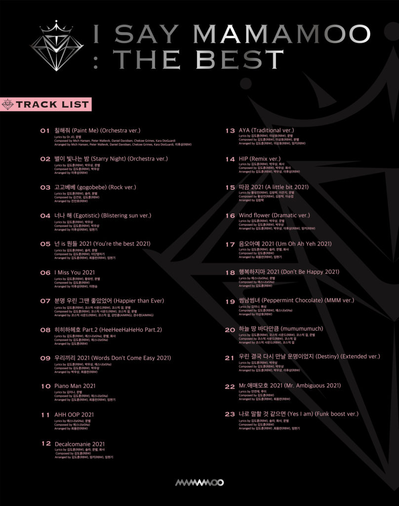 “I SAY MAMAMOO: THE BEST” complete tracklist.