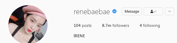 Red Velvet Irene Instagram followers