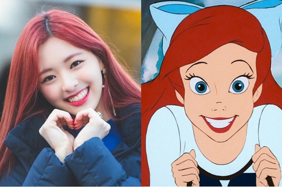 Kpop idols ITZY Yuna as Ariel Disney Characters Little Mermaid
