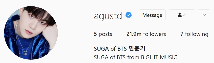 BTS Suga Personal Instagram Account per December 14 at 6 AM KST