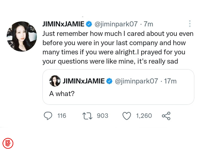 Jamie deleted the response to Jae abusive comment on Twitter. | Twitter