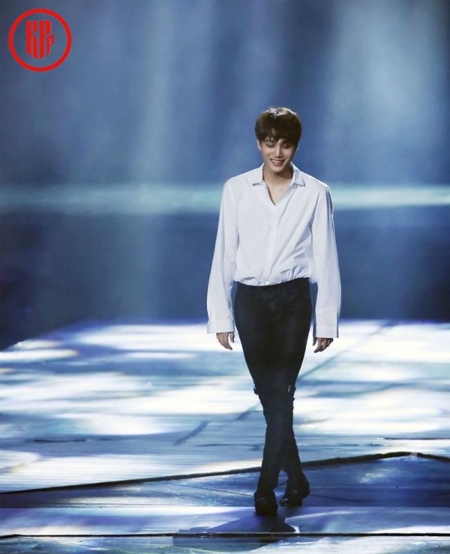 Kpop idols EXO Kai in white shirt