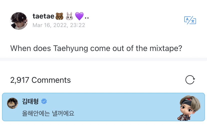 Weverse user asked Taehyung KTH1 release