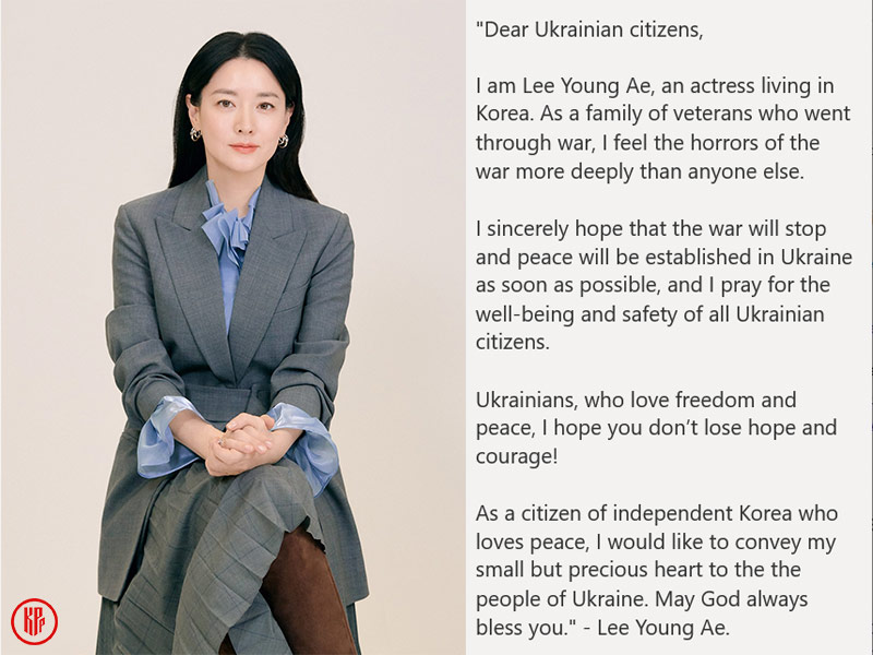 Lee Young Ae donation and heartful letter to Ukraine Citizen. 