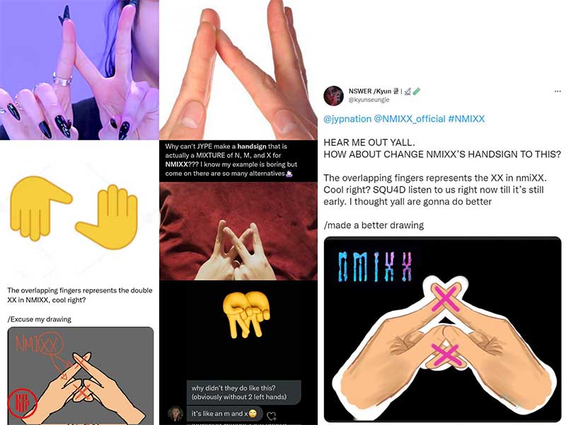 Proposed hand signs for JYP Entertainment NMIXX from their fans.