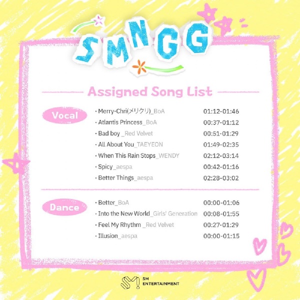 SMNGG Audition song list
