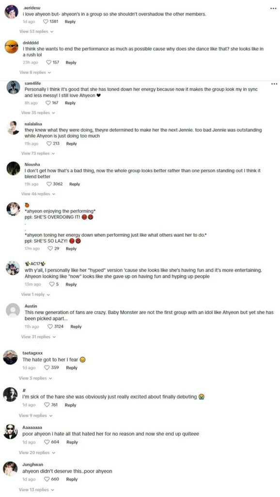 Mixed reactions on BABYMONSTER Ahyeon personality and performance changes. | TikTok comments.