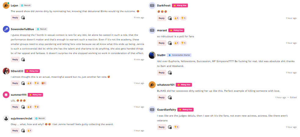 International fans commenting on BLACKPINK Jennie winning Best Actress. | AKP
