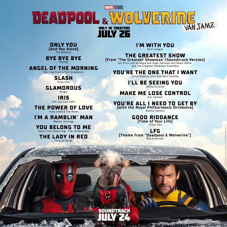 “Deadpool 3” soundtrack tracklist. | Marvel Entertainment on X.