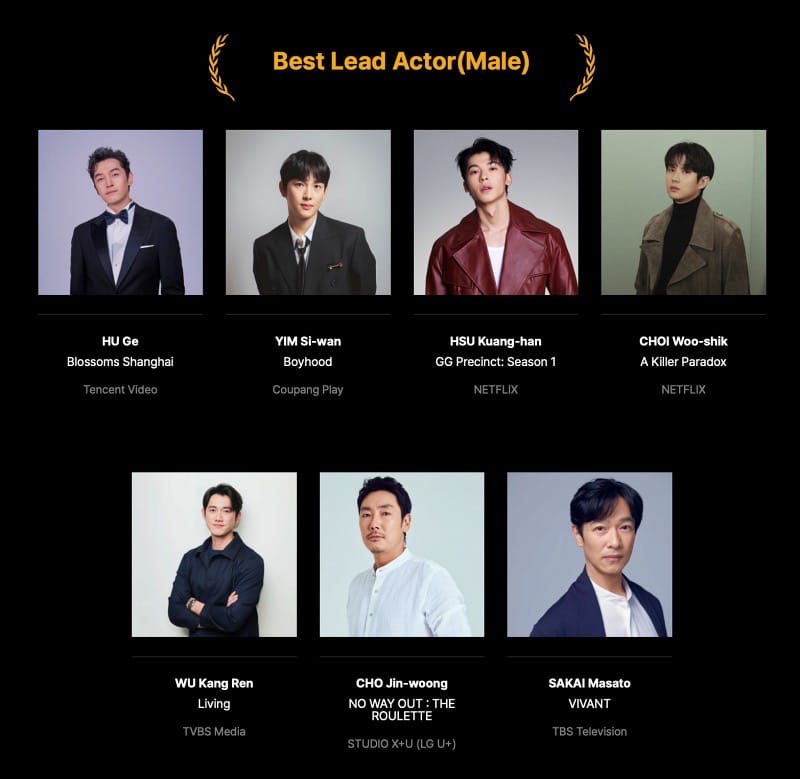 The Asia Contents Awards & Global OTT Awards 2024 Nominees - Best Lead Actor Male