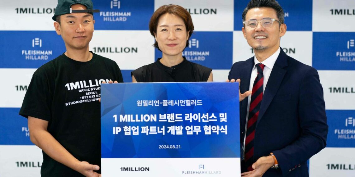 Yeowook Yoon and Minja Kim, co-CEOs of 1MILLION, James Choi, SVP and Partner of FleishmanHillard Korea