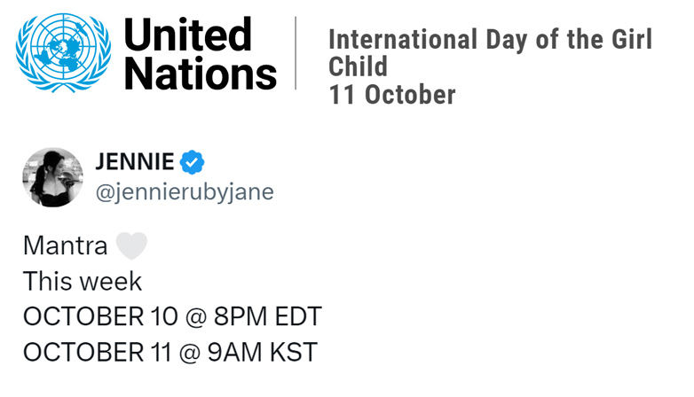 Jennie is calling all the girls on “International Day of the Girl Child.” | Multiple Sources