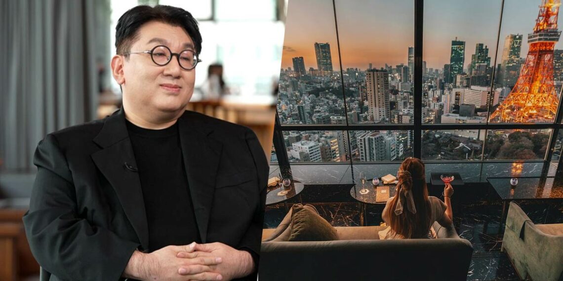 HYBE Chairman Bang Si Hyuk & luxury hotels illustrations. | Multiple Sources.