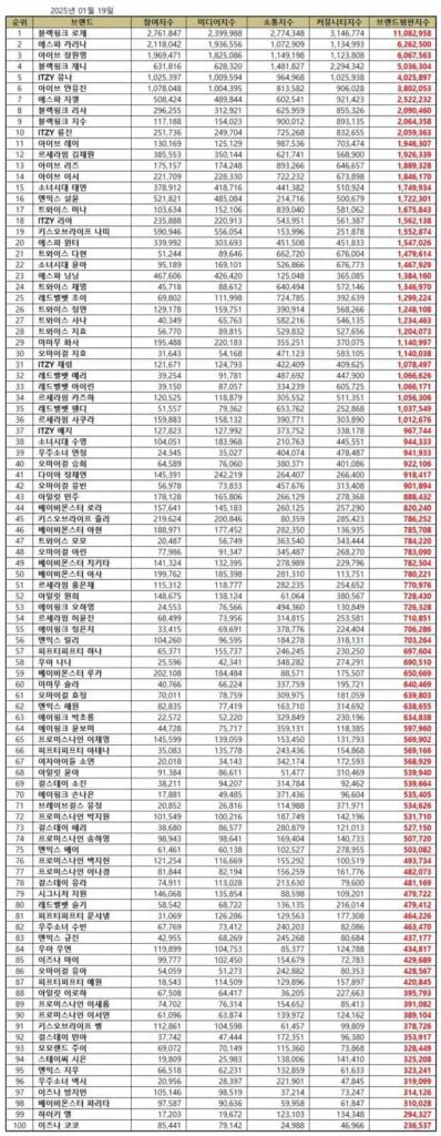 January 2025 Individual Kpop Girl Group Member Brand Reputation Rankings | Brikorea