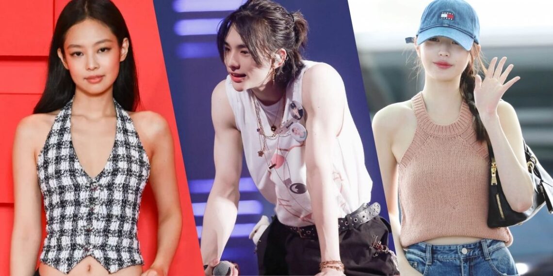 BLACKPINK Jennie, Stray Kids Hyunjin, IVE Wonyoung k-pop idol sleeveless look fashion guide