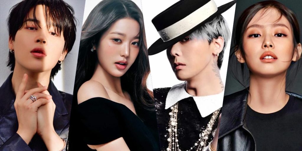 BTS's Jimin, IVE's Jang Won Young, BIGBANG's G-Dragon, and BLACKPINK's Jennie | Multiple sources