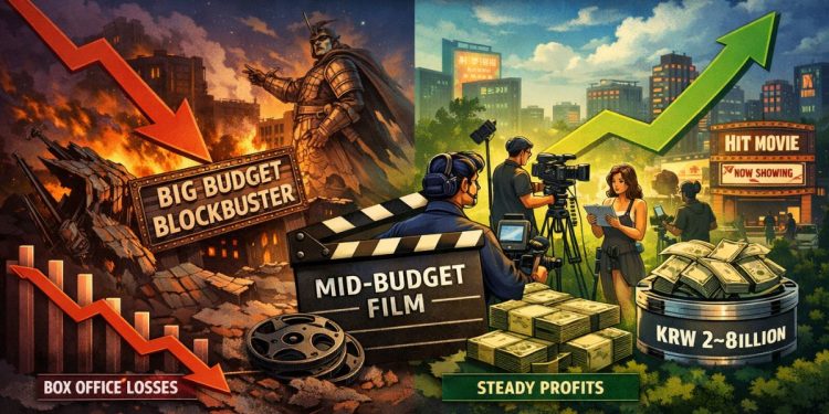 Illustration of The Surge of Mid-Budget Cinema in 2026 How Profitability Replaced Blockbusters in the K-Movie Industry